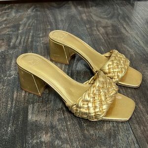 Marc Fisher gold braided heels